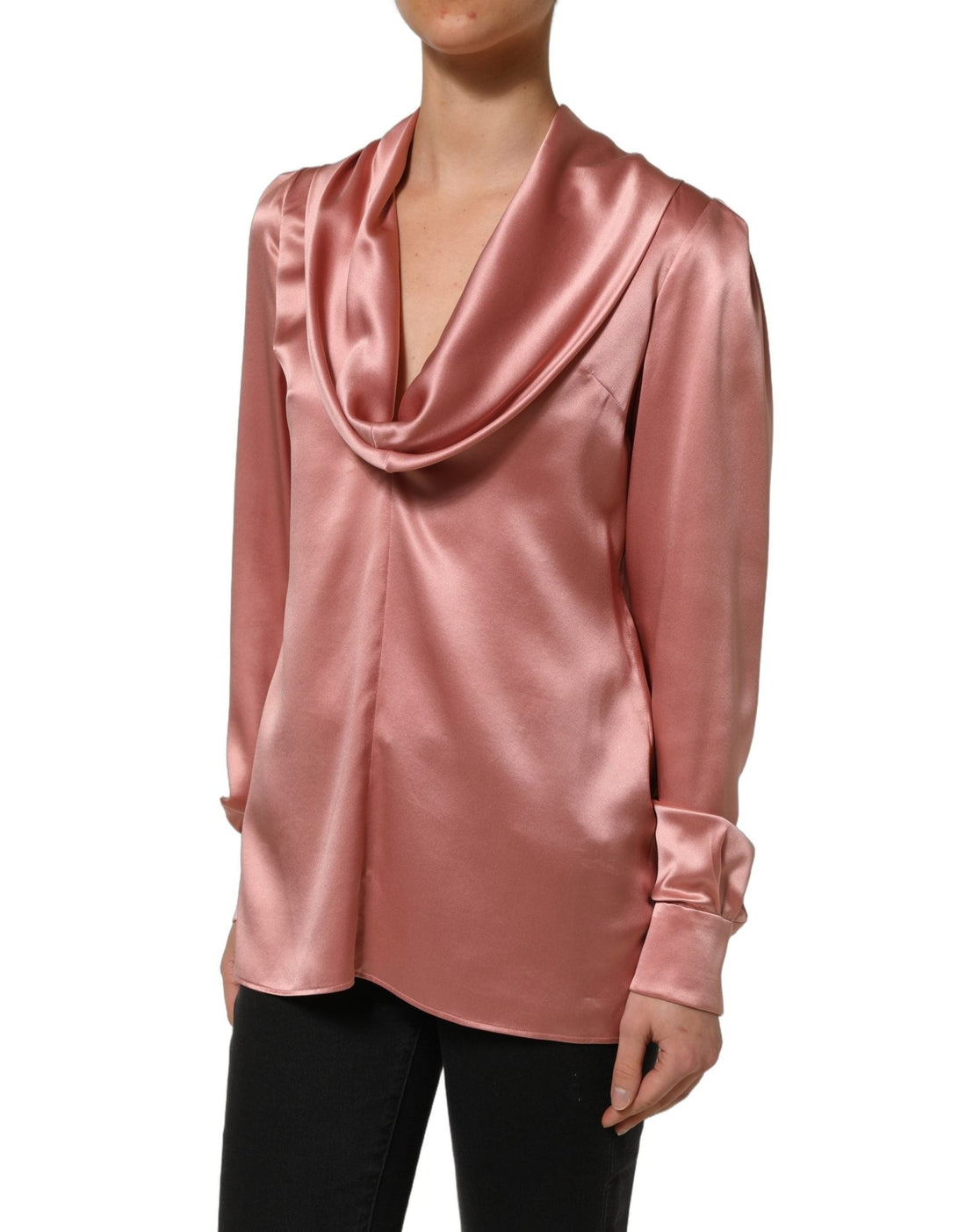Dolce & Gabbana Pink Satin Silk V-neck Long Sleeves Blouse Top - RIMODA