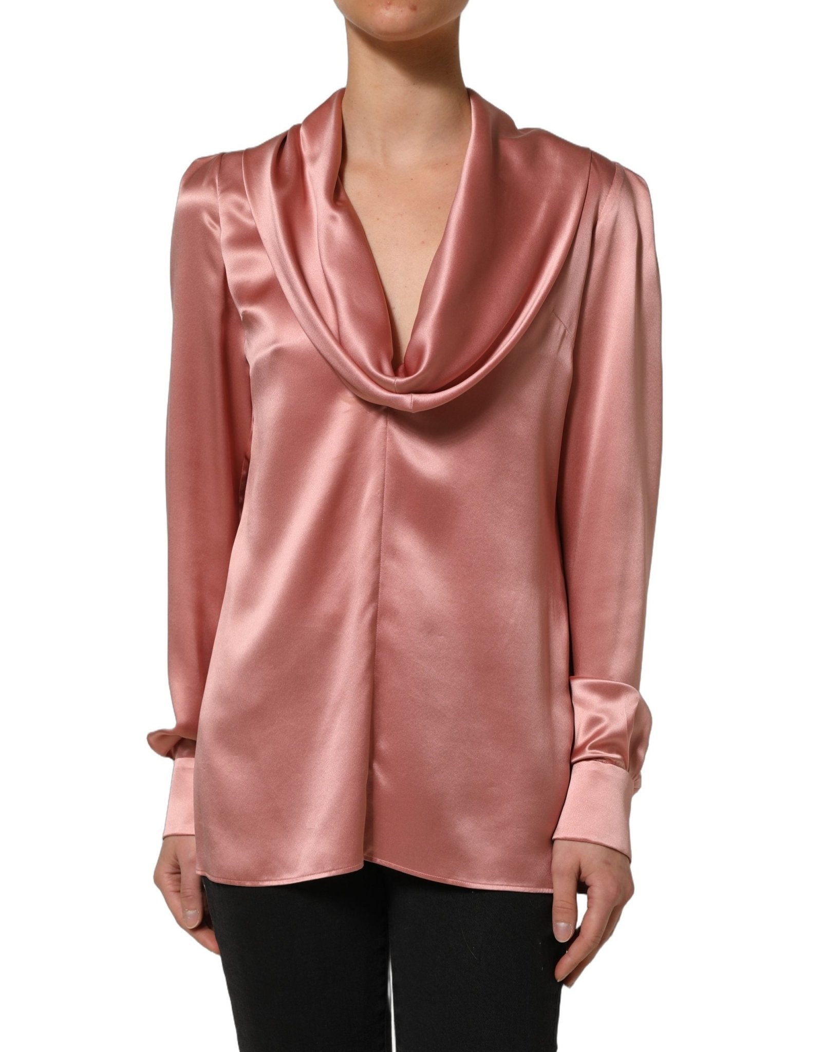 Dolce & Gabbana Pink Satin Silk V-neck Long Sleeves Blouse Top - RIMODA