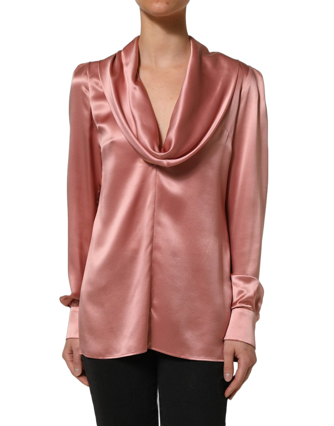 Dolce & Gabbana Pink Satin Silk V-neck Long Sleeves Blouse Top - RIMODA