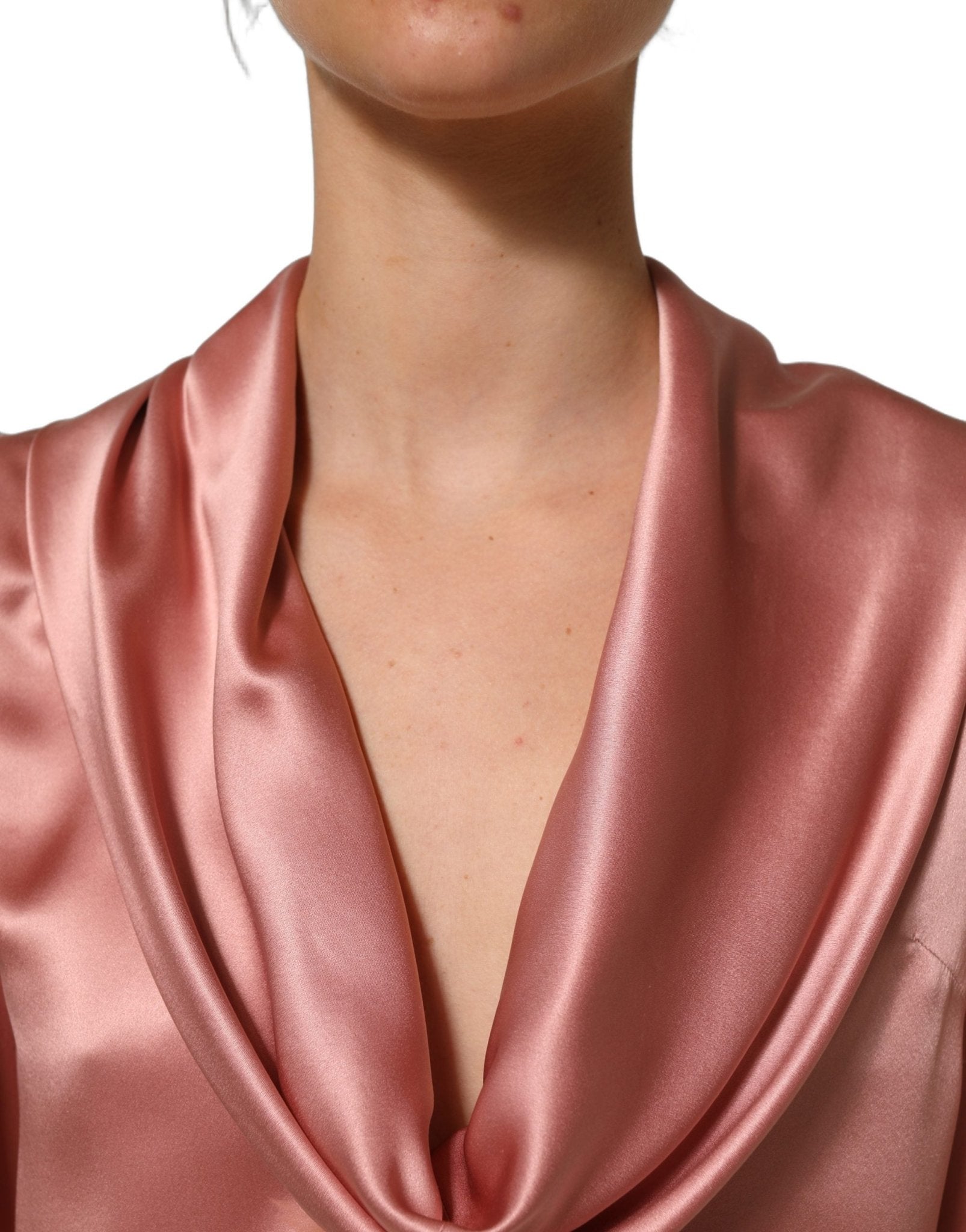 Dolce & Gabbana Pink Satin Silk V-neck Long Sleeves Blouse Top - RIMODA