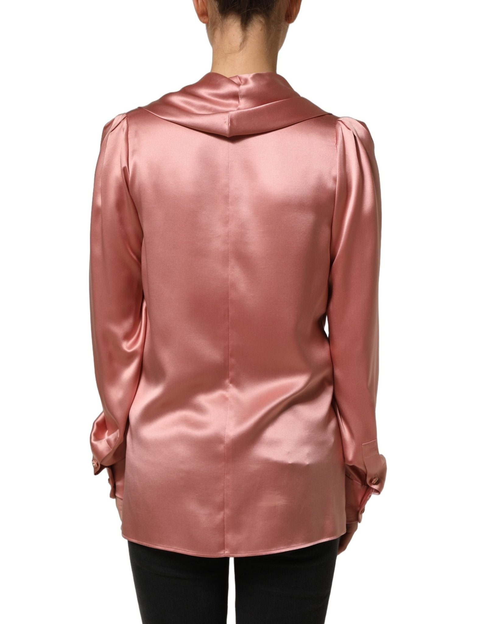 Dolce & Gabbana Pink Satin Silk V-neck Long Sleeves Blouse Top - RIMODA