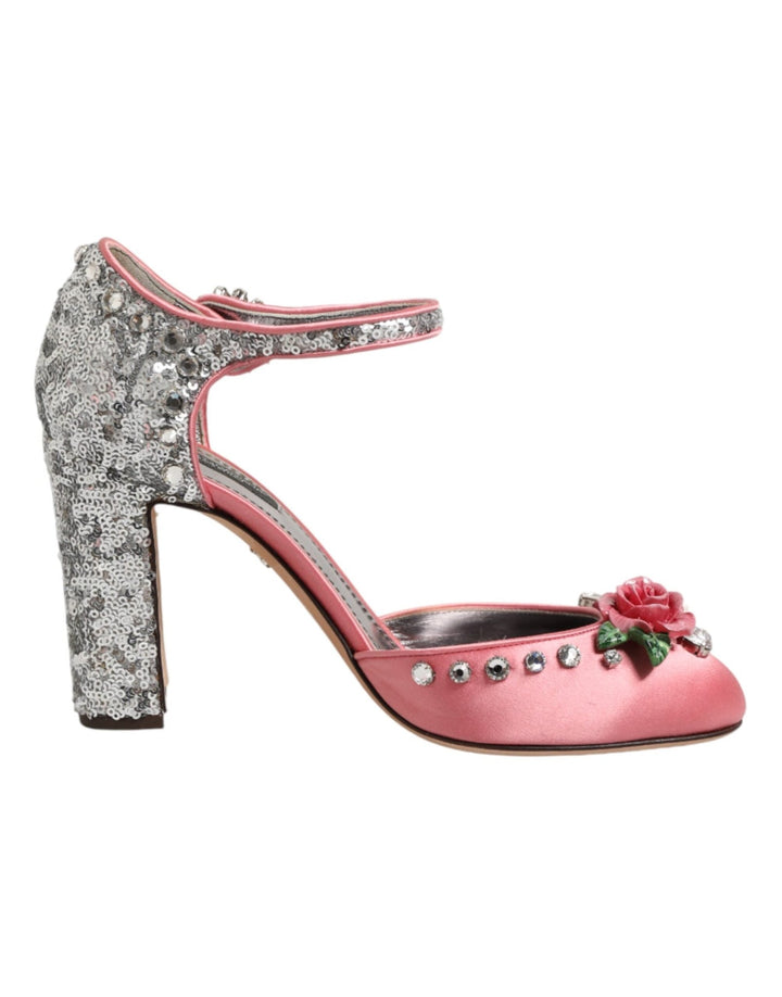 Dolce & Gabbana Pink Sequined Ankle Strap Sandals Shoes - RIMODA