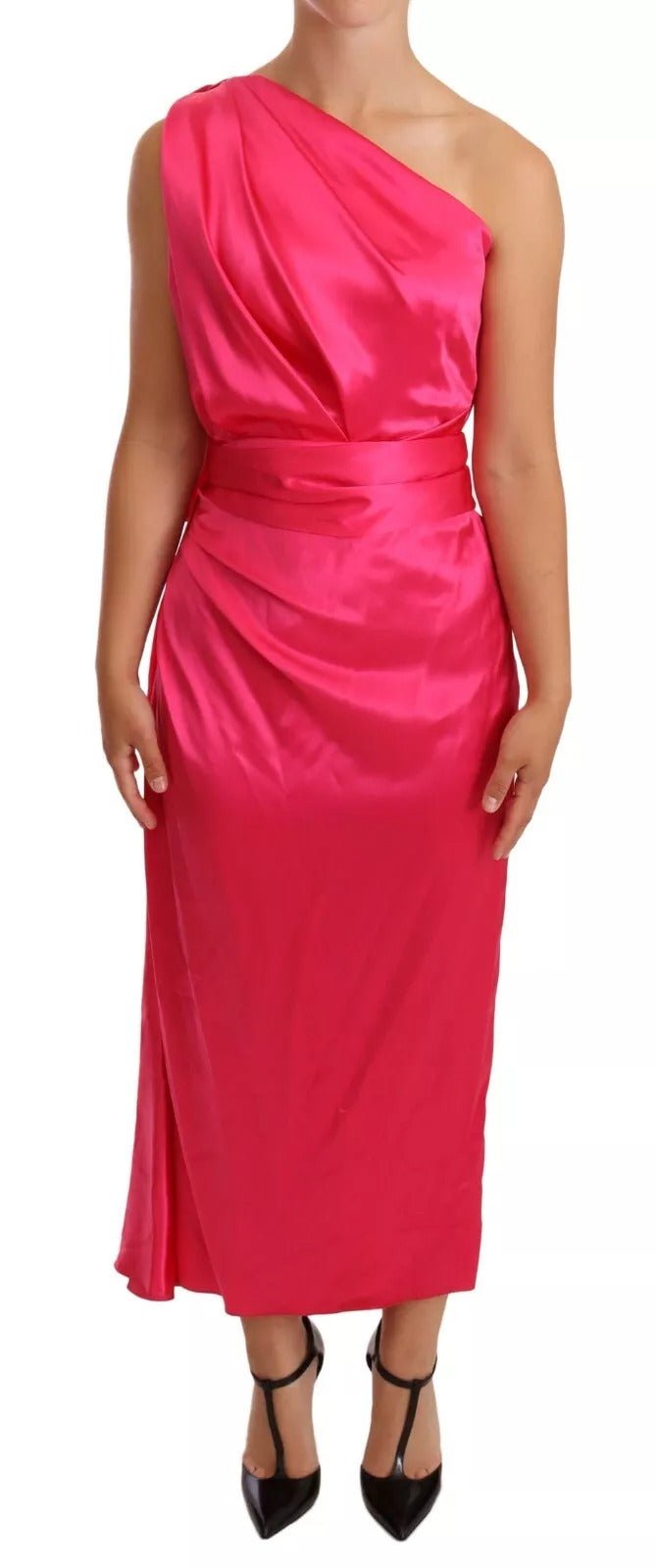 Dolce & Gabbana Pink Sheath Silk Bow Open Shoulder Dress - RIMODA