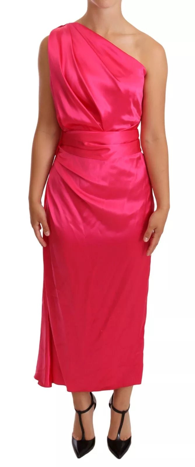 Dolce & Gabbana Pink Sheath Silk Bow Open Shoulder Dress - RIMODA
