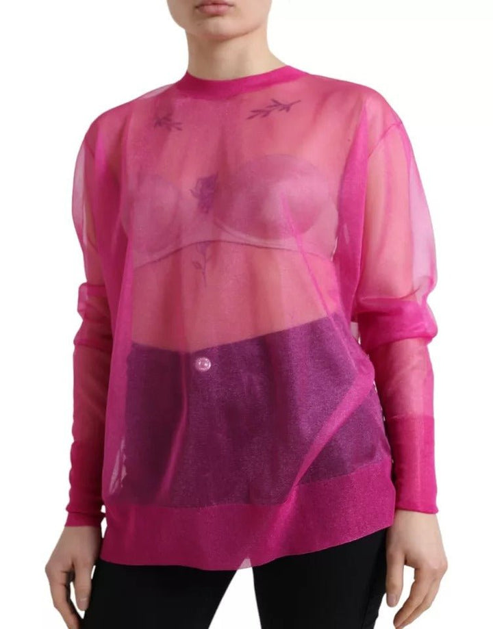 Dolce & Gabbana Pink Sheer Long Sleeves Crewneck Top Blouse - RIMODA