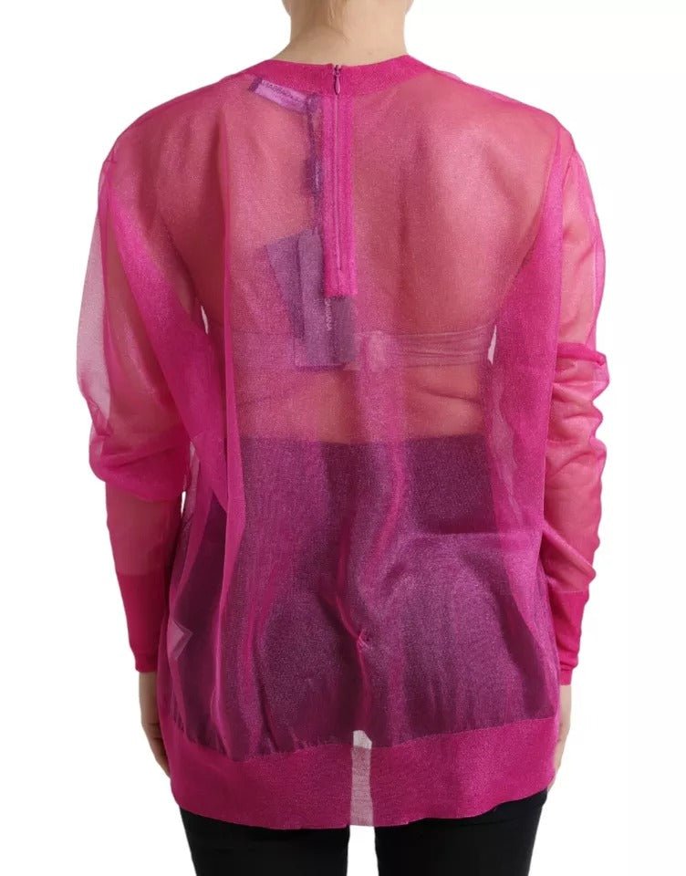 Dolce & Gabbana Pink Sheer Long Sleeves Crewneck Top Blouse - RIMODA