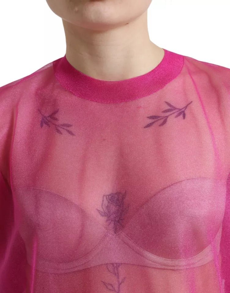 Dolce & Gabbana Pink Sheer Long Sleeves Crewneck Top Blouse - RIMODA