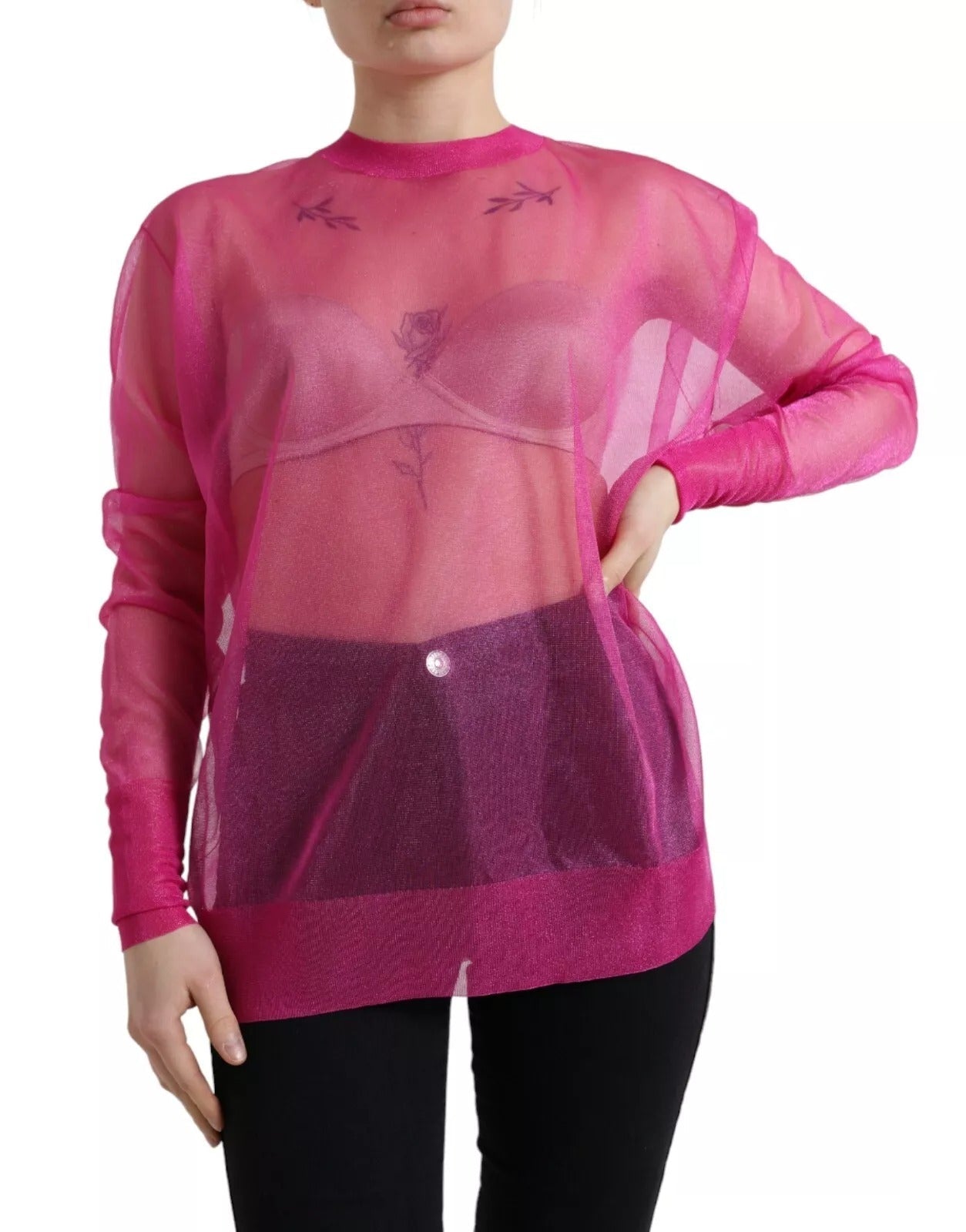 Dolce & Gabbana Pink Sheer Long Sleeves Crewneck Top Blouse - RIMODA