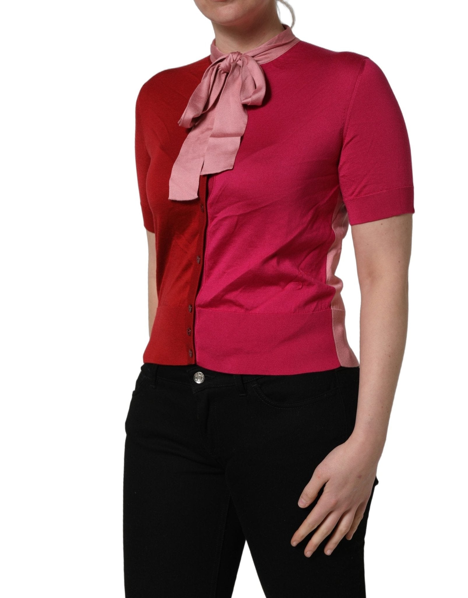 Dolce & Gabbana Pink Short Sleeves Buttoned Ascot Collar Top - RIMODA