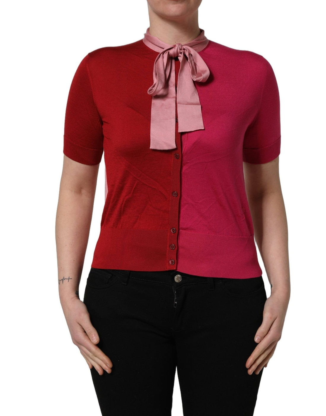 Dolce & Gabbana Pink Short Sleeves Buttoned Ascot Collar Top - RIMODA