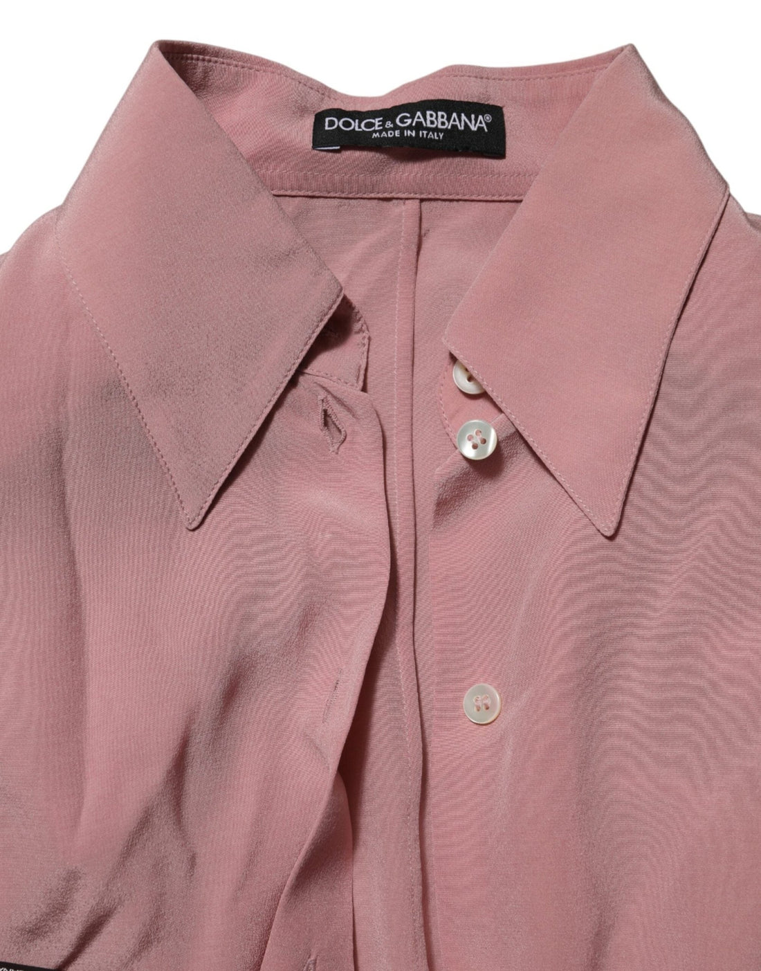Dolce & Gabbana Pink Silk Collared Long Sleeves Blouse Top - RIMODA