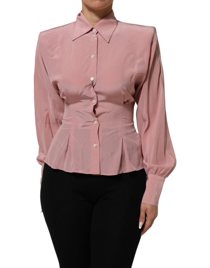 Dolce & Gabbana Pink Silk Collared Long Sleeves Blouse Top - RIMODA