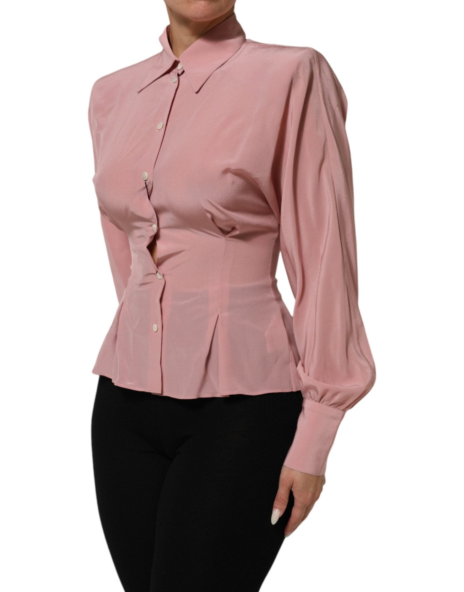 Dolce & Gabbana Pink Silk Collared Long Sleeves Blouse Top - RIMODA