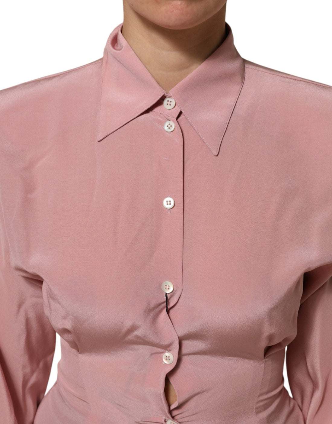 Dolce & Gabbana Pink Silk Collared Long Sleeves Blouse Top - RIMODA