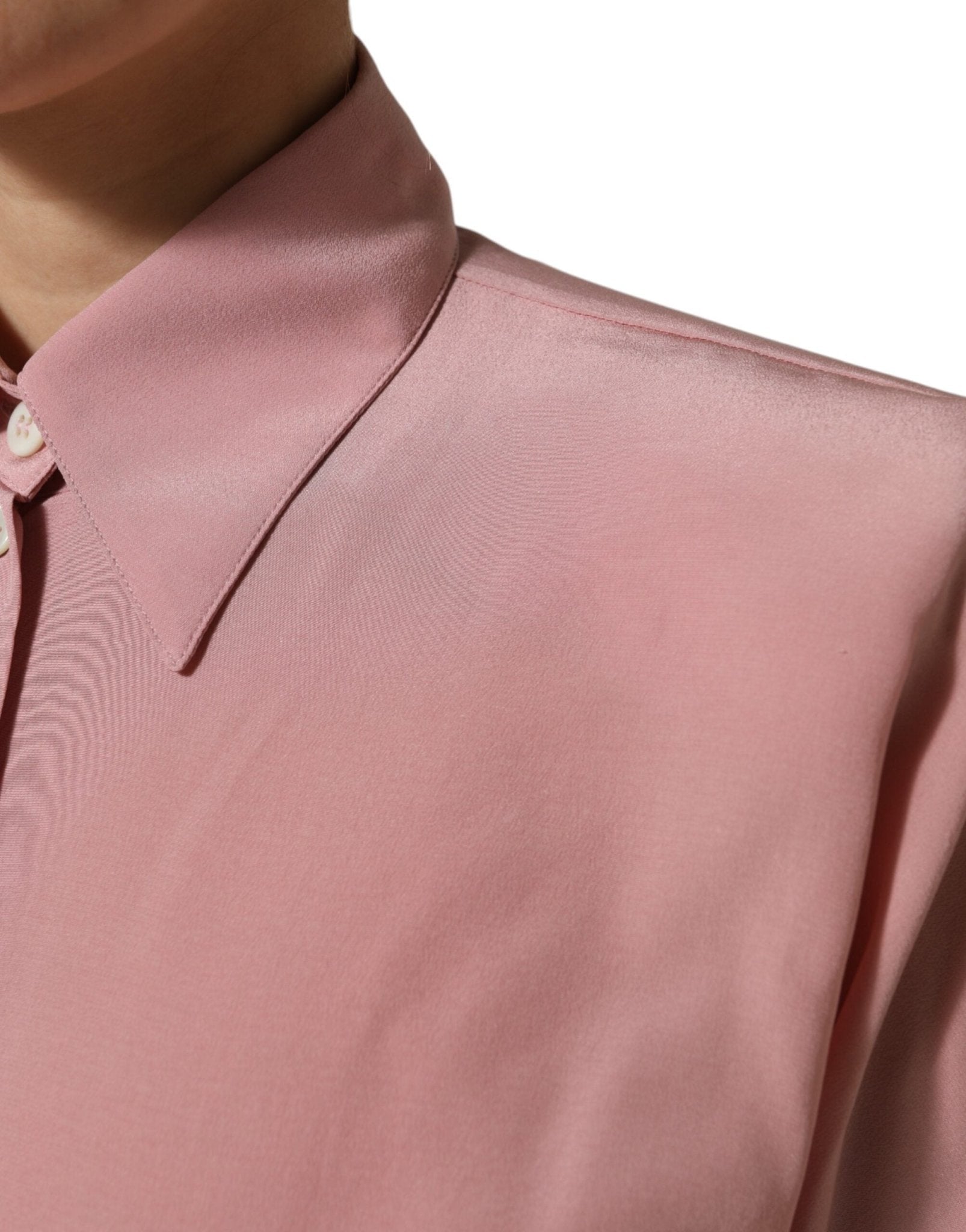 Dolce & Gabbana Pink Silk Collared Long Sleeves Blouse Top - RIMODA