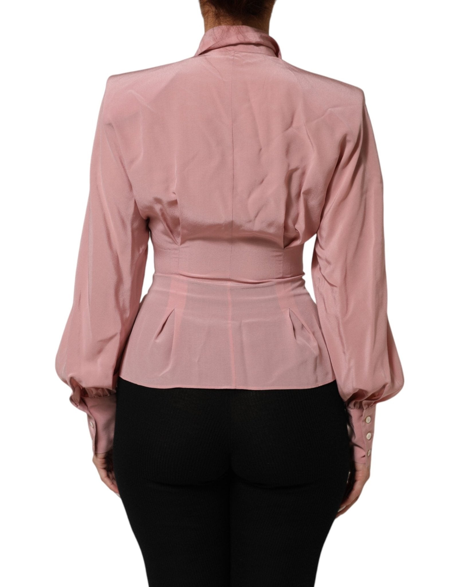 Dolce & Gabbana Pink Silk Collared Long Sleeves Blouse Top - RIMODA