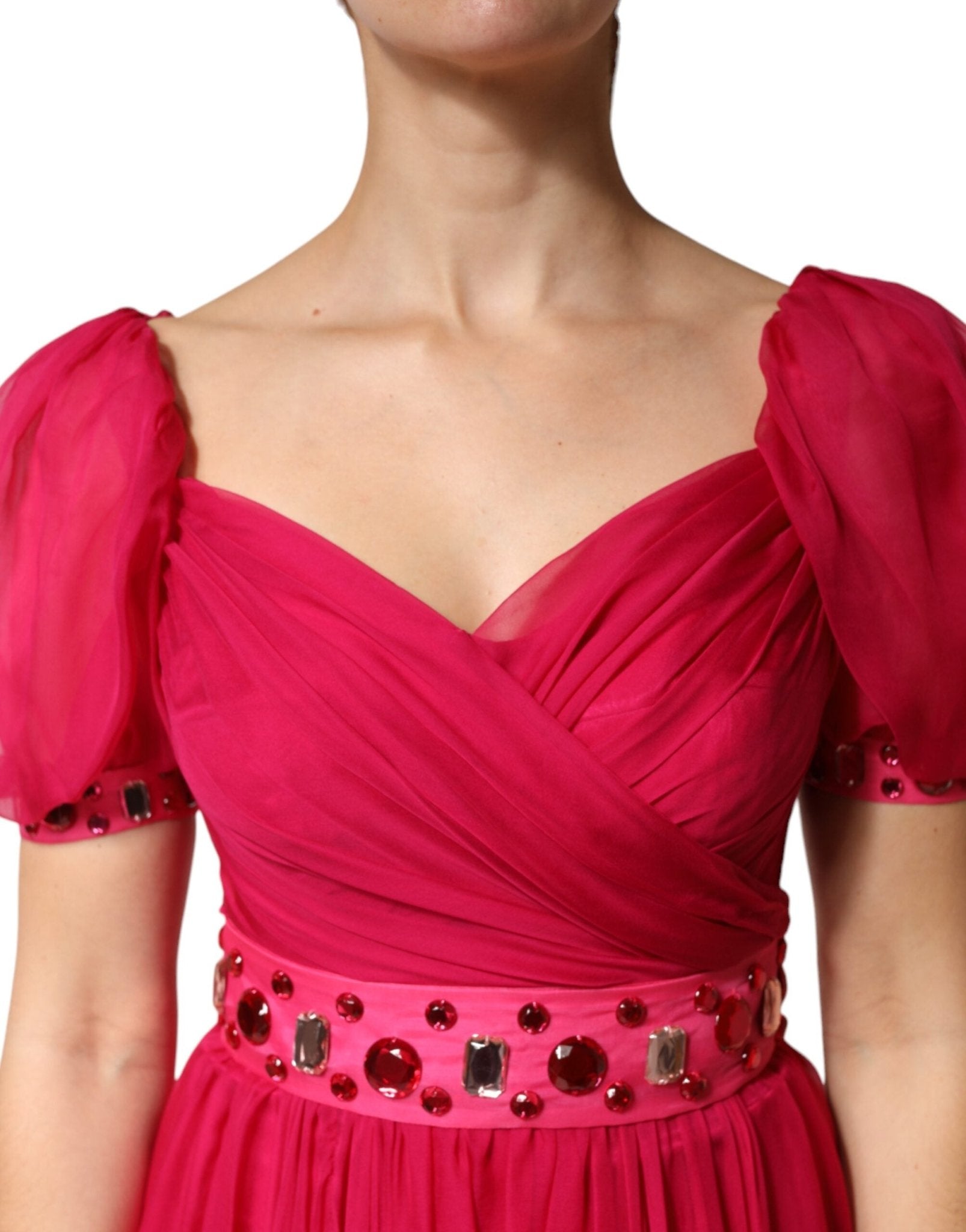 Dolce & Gabbana Pink Silk Embellished A-line Midi Dress - RIMODA