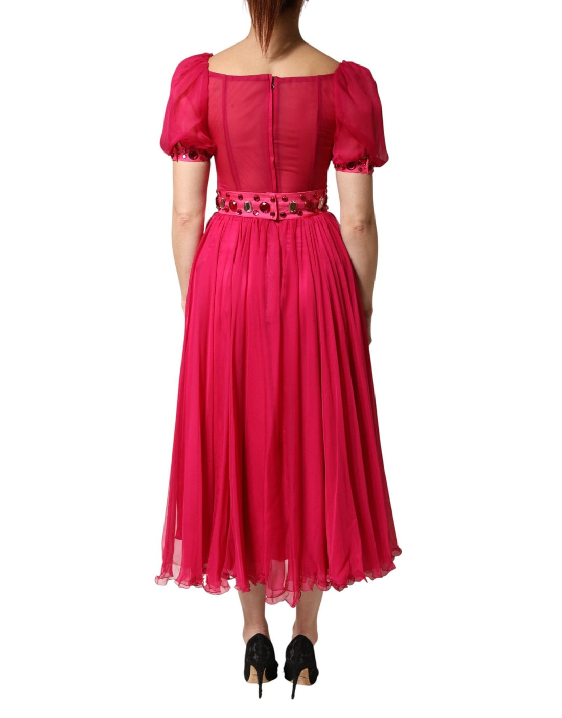Dolce & Gabbana Pink Silk Embellished A-line Midi Dress - RIMODA