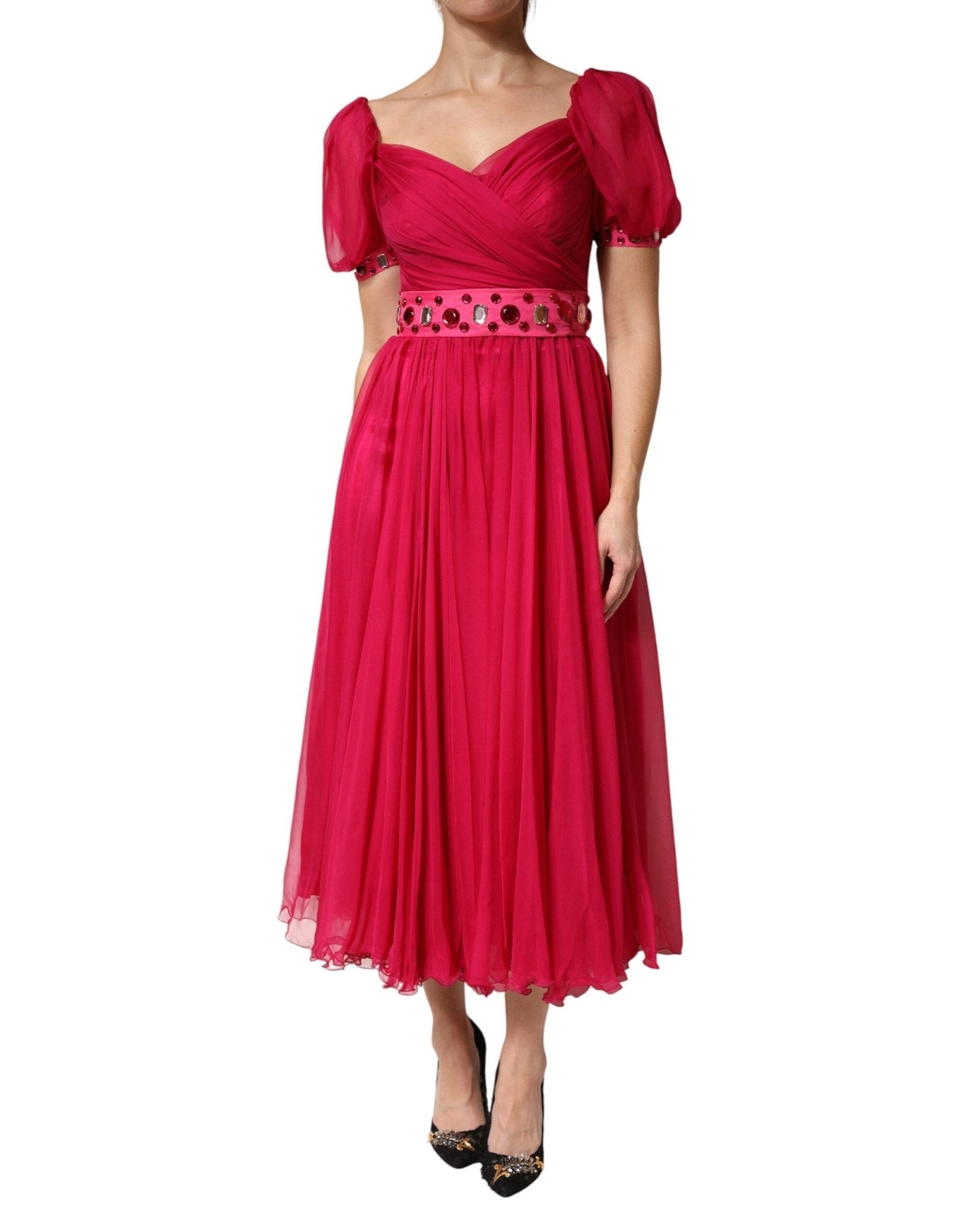 Dolce & Gabbana Pink Silk Embellished A-line Midi Dress - RIMODA