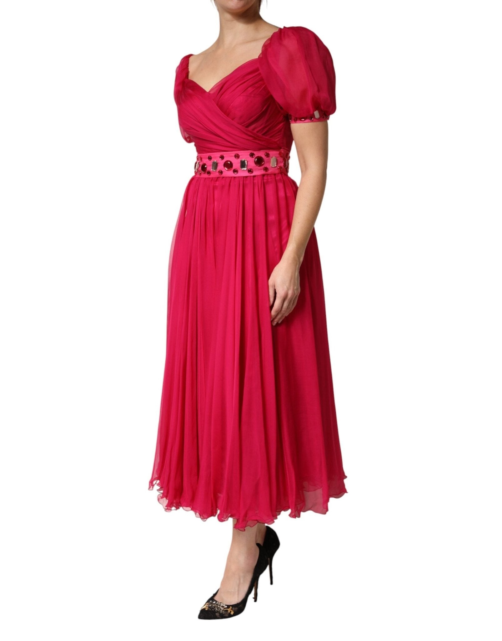 Dolce & Gabbana Pink Silk Embellished A-line Midi Dress - RIMODA