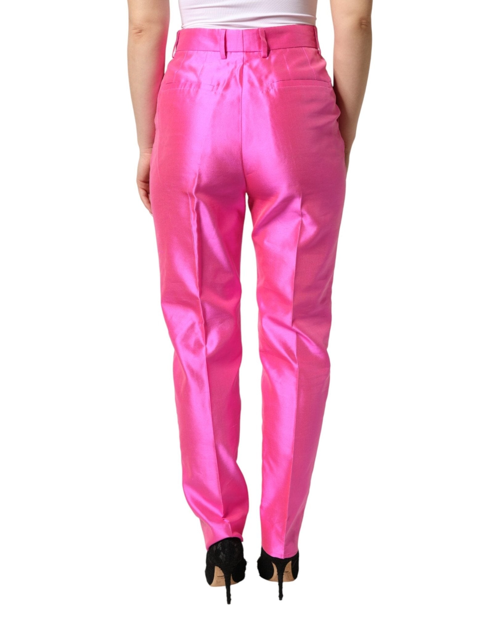 Dolce & Gabbana Pink Silk High Waist Dress Trousers Pants - RIMODA
