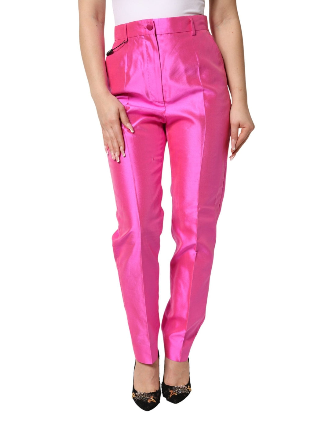 Dolce & Gabbana Pink Silk High Waist Dress Trousers Pants - RIMODA