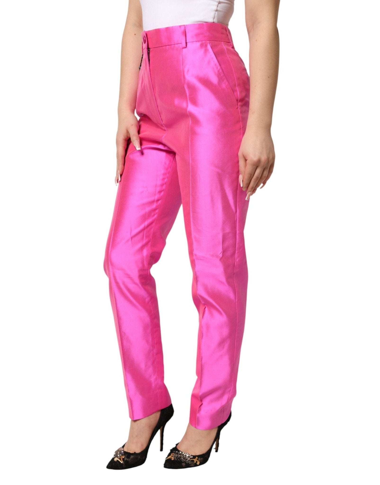 Dolce & Gabbana Pink Silk High Waist Dress Trousers Pants - RIMODA