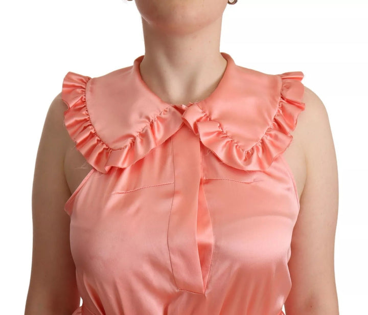 Dolce & Gabbana Pink Silk Stretch Sleeveless Collared Top Blouse - RIMODA