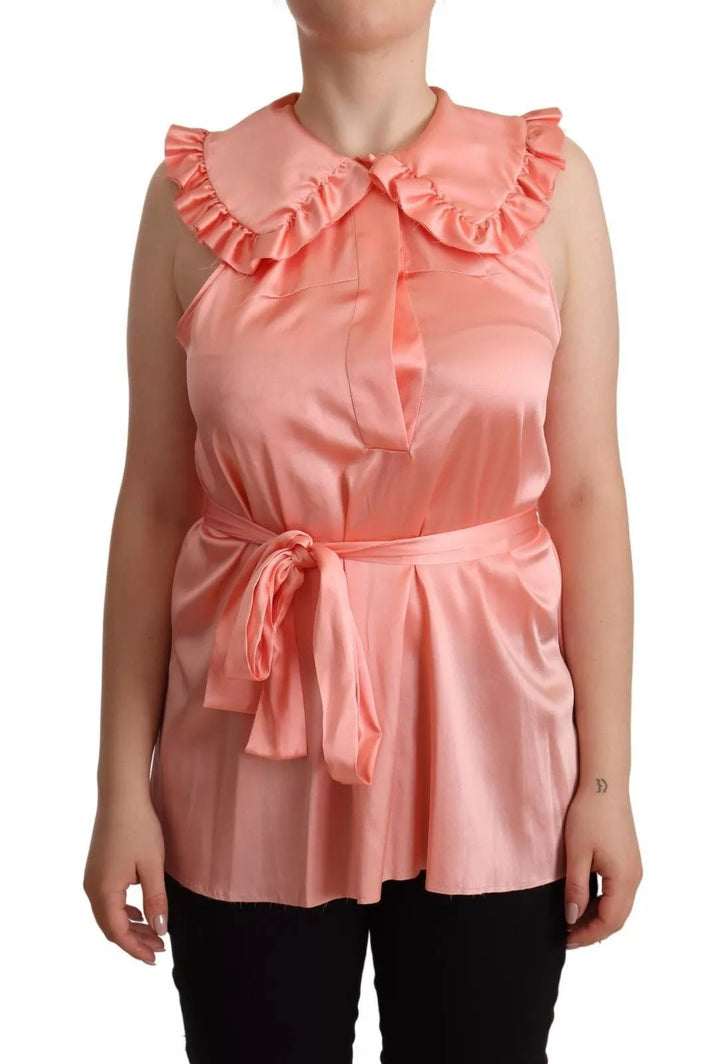 Dolce & Gabbana Pink Silk Stretch Sleeveless Collared Top Blouse - RIMODA