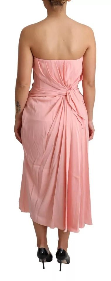 Dolce & Gabbana Pink Silk Stretch Strapless Sheath Midi Dress - RIMODA