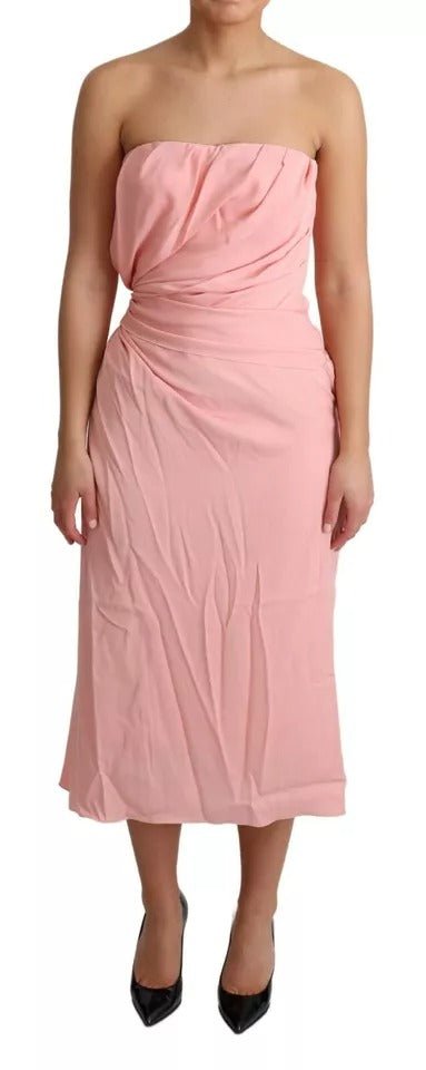 Dolce & Gabbana Pink Silk Stretch Strapless Sheath Midi Dress - RIMODA