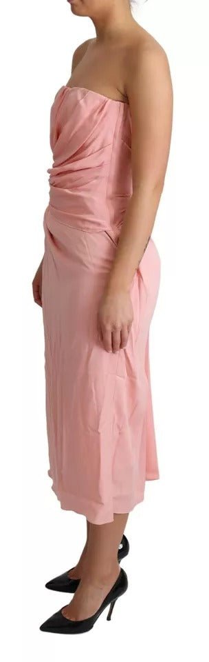 Dolce & Gabbana Pink Silk Stretch Strapless Sheath Midi Dress - RIMODA