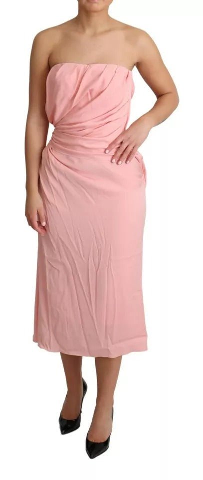 Dolce & Gabbana Pink Silk Stretch Strapless Sheath Midi Dress - RIMODA