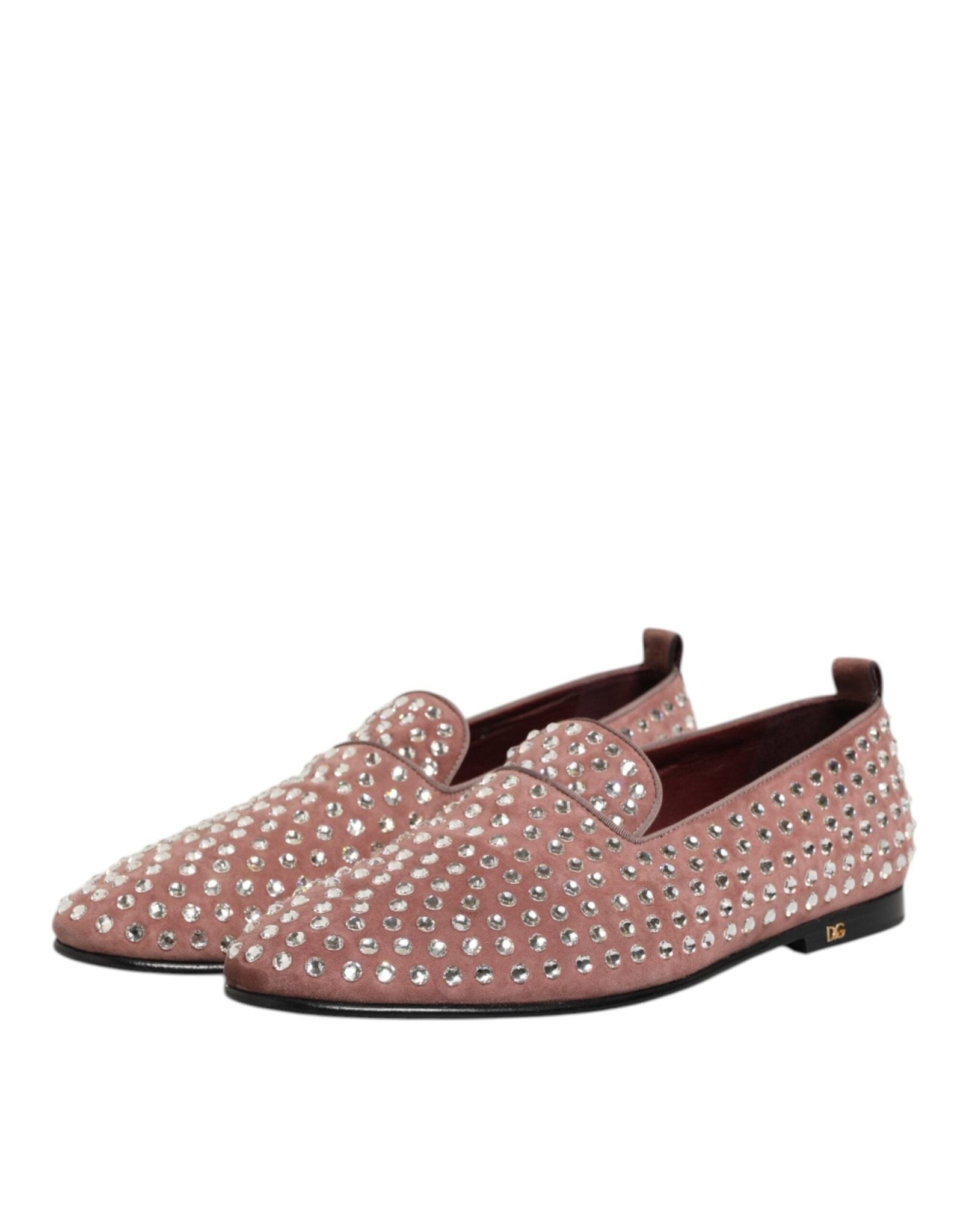 Dolce & Gabbana Pink Suede Crystals Loafers Men Dress Shoes - RIMODA