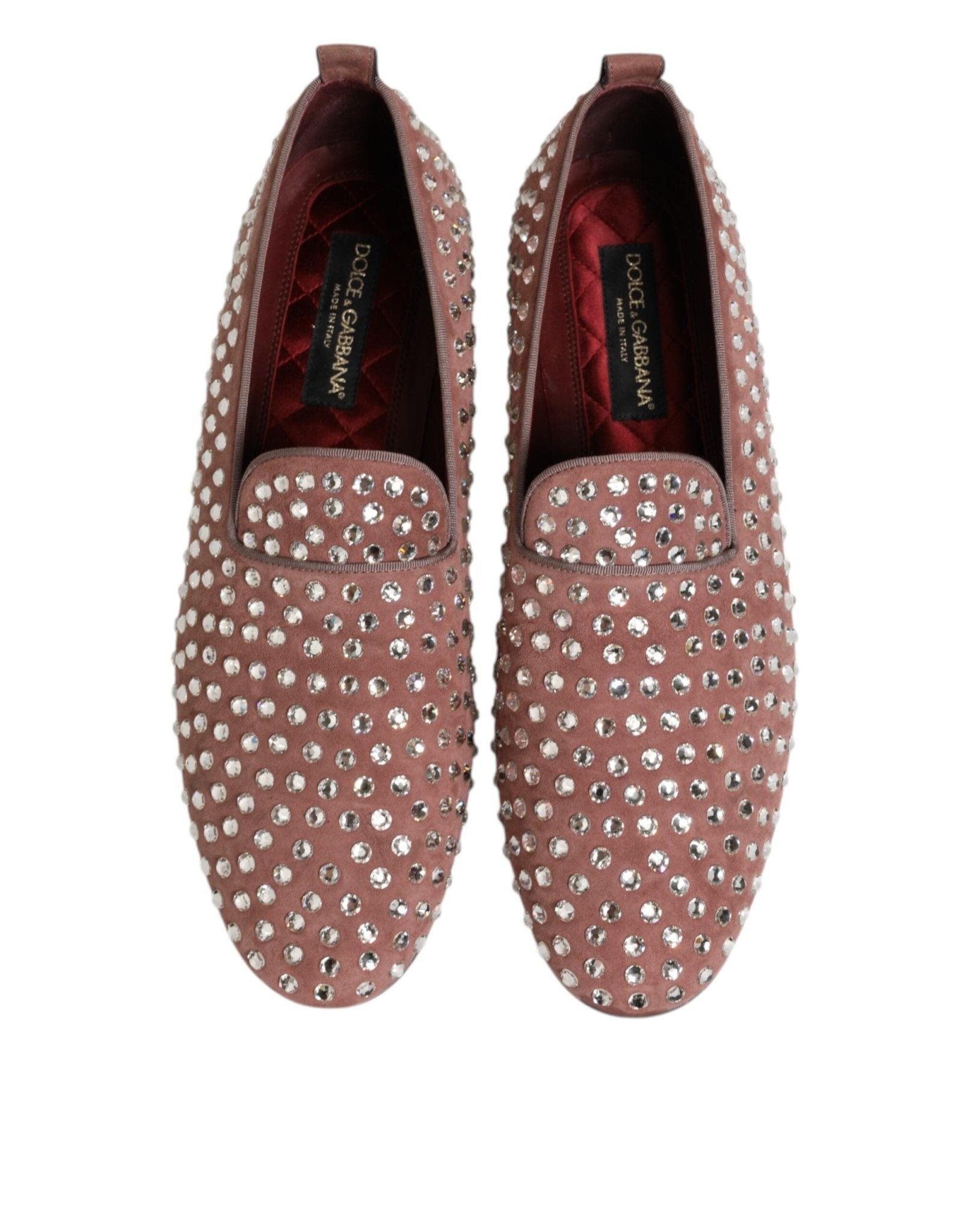 Dolce & Gabbana Pink Suede Crystals Loafers Men Dress Shoes - RIMODA