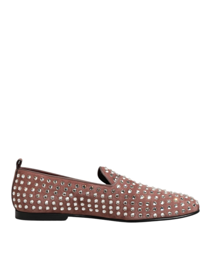 Dolce & Gabbana Pink Suede Crystals Loafers Men Dress Shoes - RIMODA