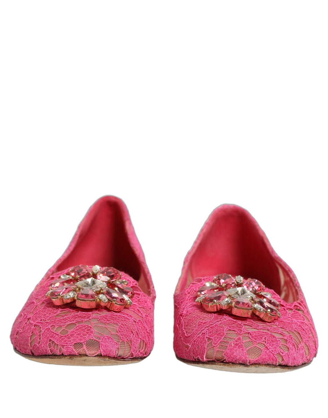 Dolce & Gabbana Pink Taormina Lace Crystals Flats Shoes - RIMODA