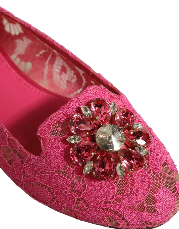 Dolce & Gabbana Pink Taormina Lace Crystals Flats Shoes - RIMODA