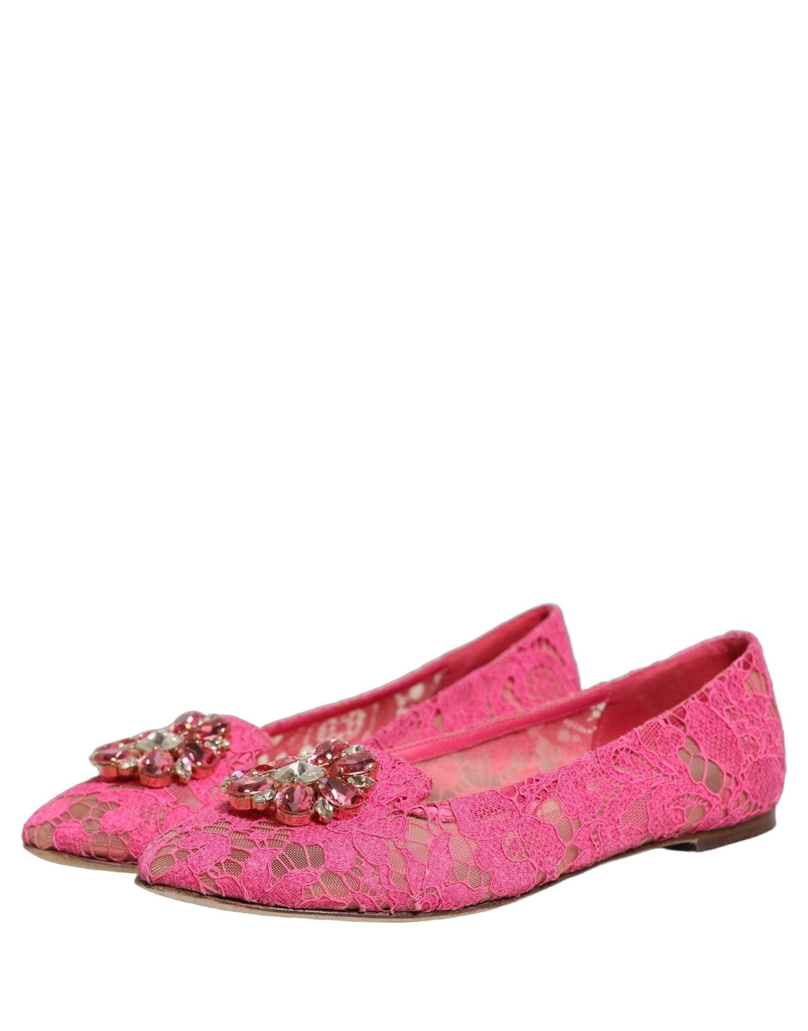 Dolce & Gabbana Pink Taormina Lace Crystals Flats Shoes - RIMODA