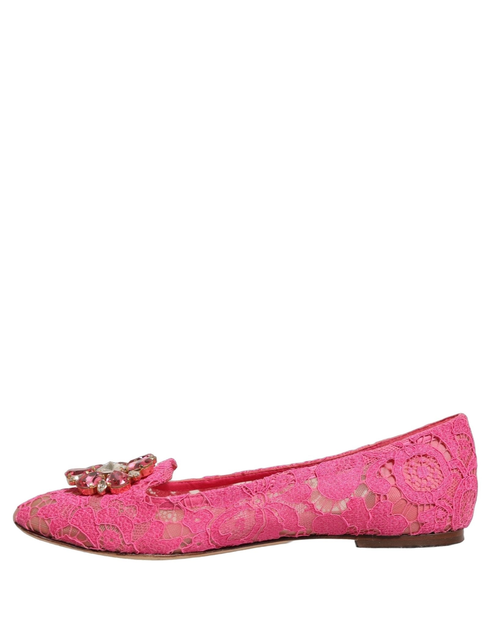 Dolce & Gabbana Pink Taormina Lace Crystals Flats Shoes - RIMODA