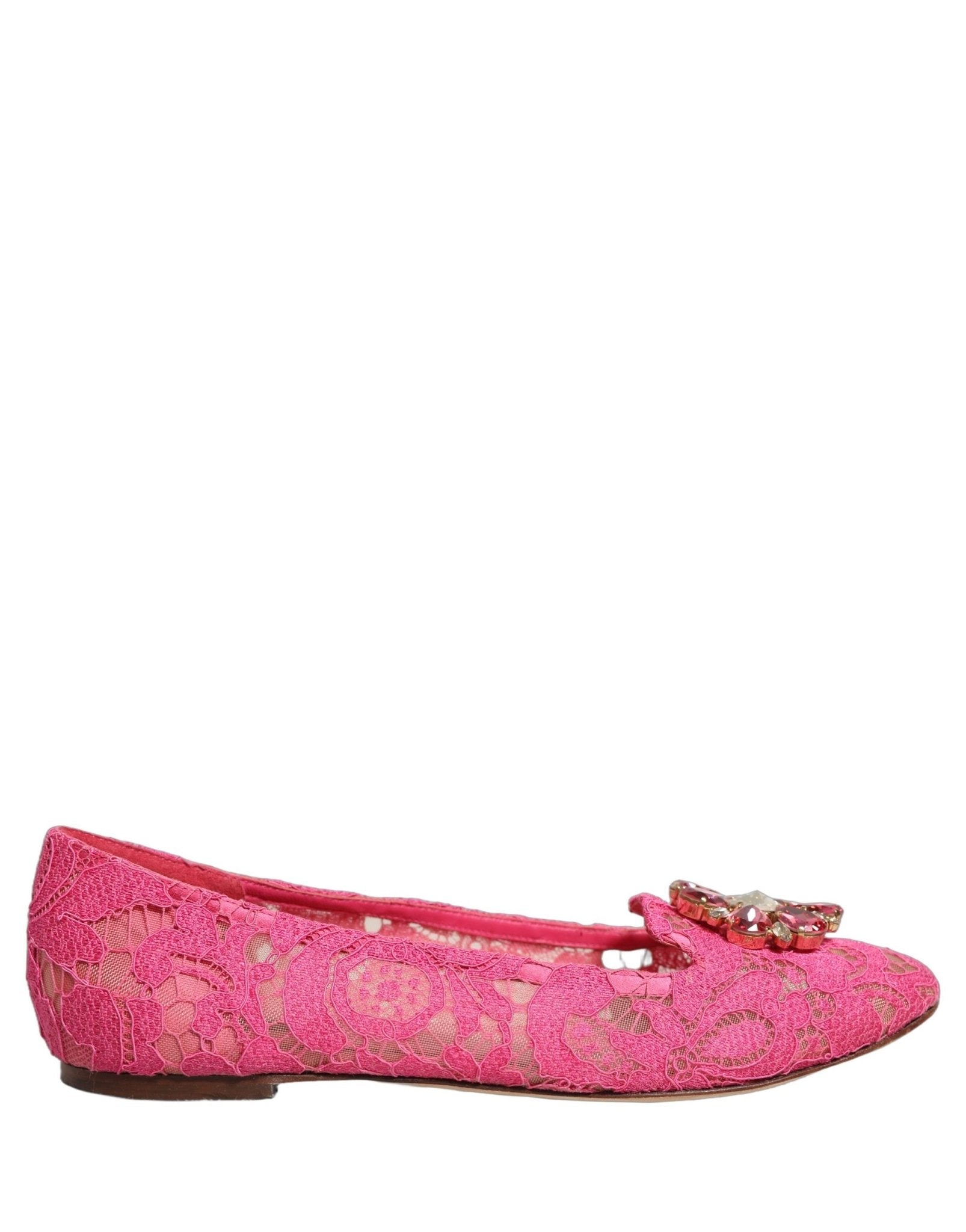 Dolce & Gabbana Pink Taormina Lace Crystals Flats Shoes - RIMODA