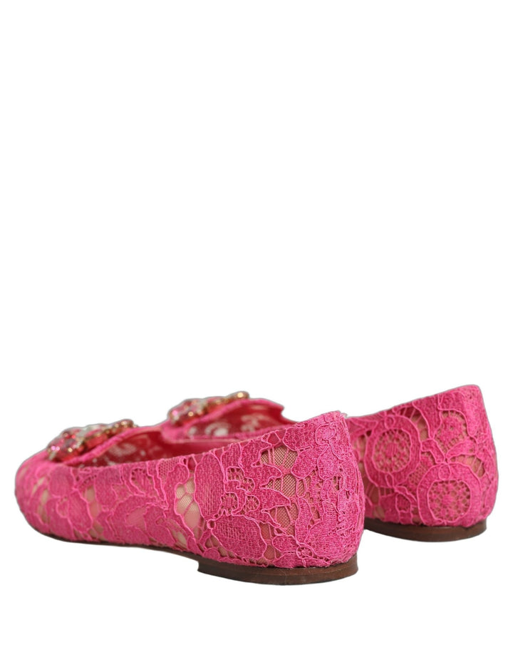Dolce & Gabbana Pink Taormina Lace Crystals Flats Shoes - RIMODA