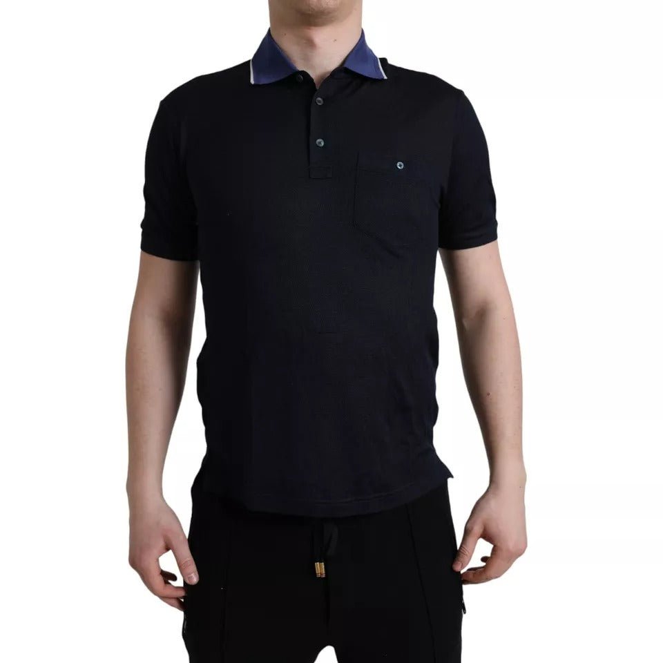 Dolce & Gabbana Polo Navy Blue Collared Silk Men T-shirt - RIMODA