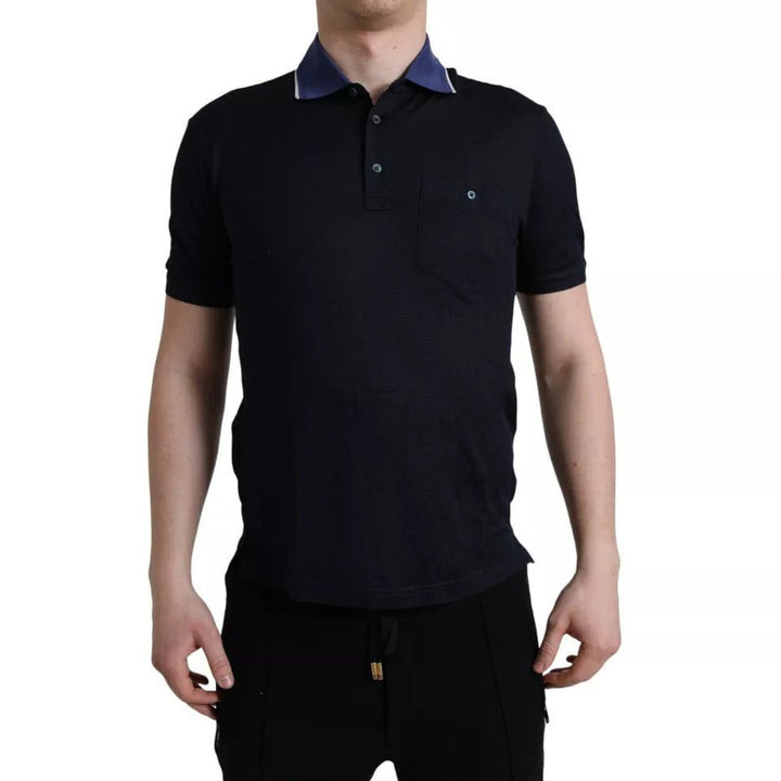 Dolce & Gabbana Polo Navy Blue Collared Silk Men T-shirt - RIMODA