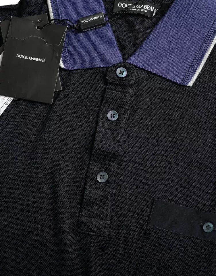 Dolce & Gabbana Polo Navy Blue Collared Silk Men T-shirt - RIMODA