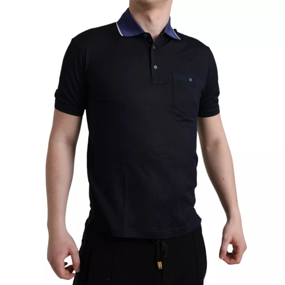 Dolce & Gabbana Polo Navy Blue Collared Silk Men T-shirt - RIMODA