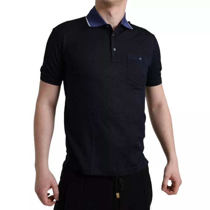 Dolce & Gabbana Polo Navy Blue Collared Silk Men T-shirt - RIMODA