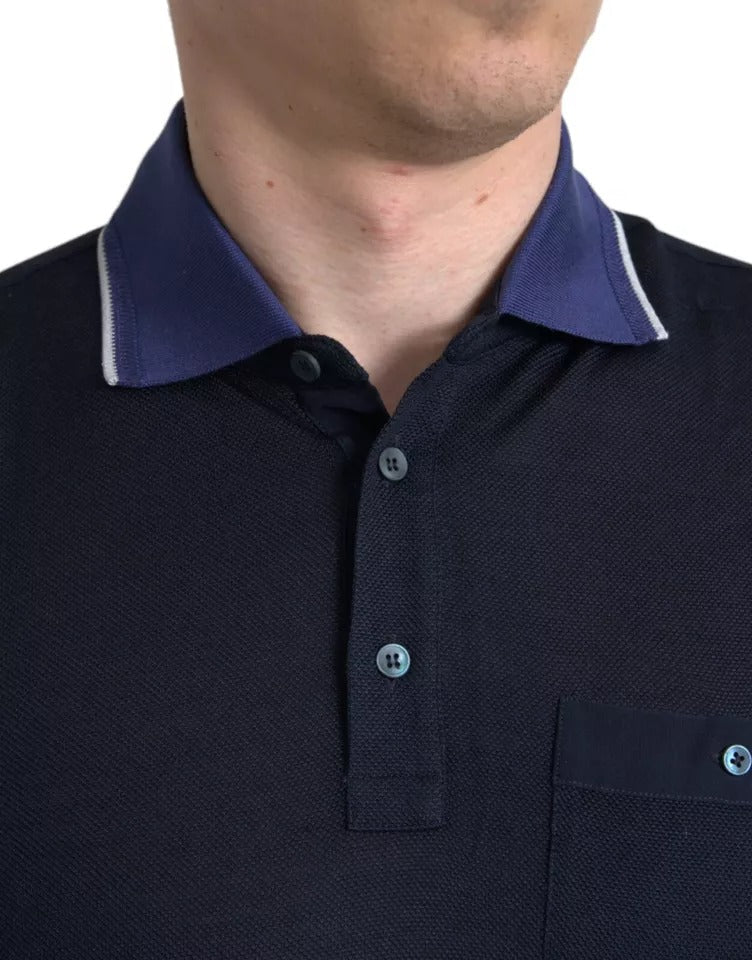 Dolce & Gabbana Polo Navy Blue Collared Silk Men T-shirt - RIMODA