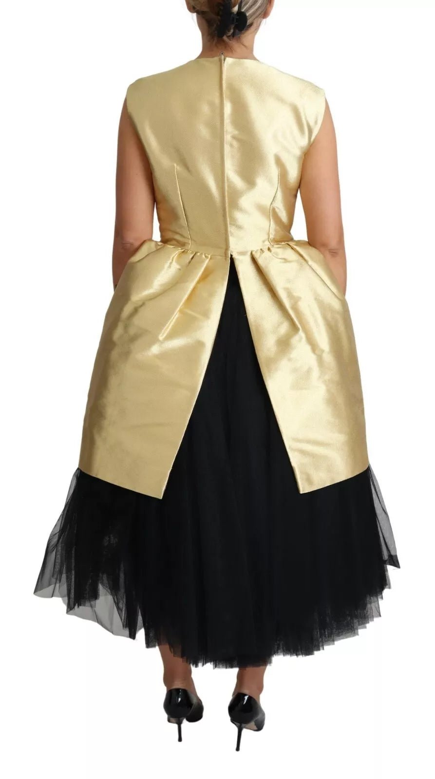 Dolce & Gabbana Polyester Gold Sleeveless A-line Tulle Dress - RIMODA
