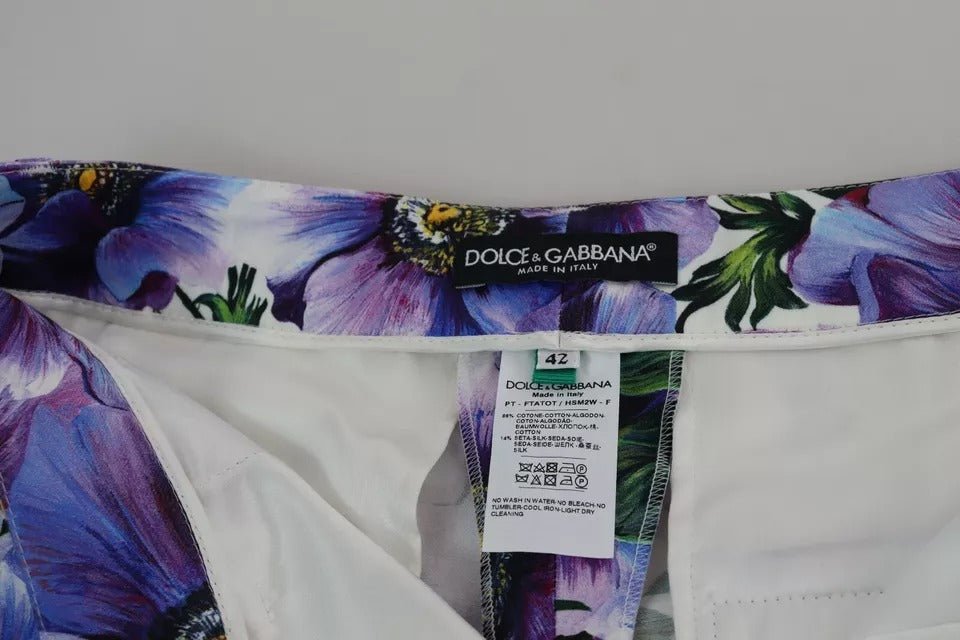 Dolce & Gabbana Purple Floral Print Tapered Cotton Pants - RIMODA